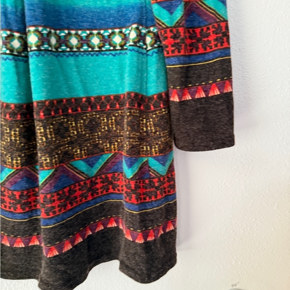 Y2K Aryeh Multicolor Striped Geometric Zip Front Long Sleeve Sweater Dress L - Picture 3 of 12